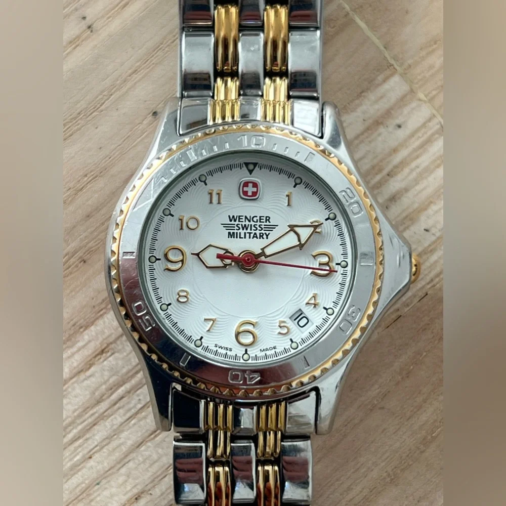 Wenger Ladies Watch Two-Tone Bracelet Case White Dial Date Window New Crystal